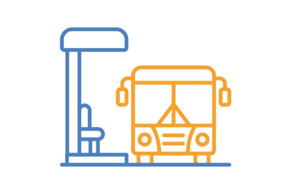 Bus Stop Blue & Orange Line Icon: A Versatile Design Asset