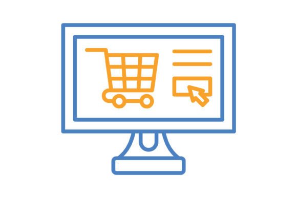 Ecommerce Blue & Orange Line Icon: Versatile Design Assets