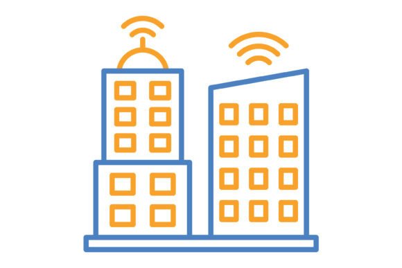 Smart City Blue & Orange Line Icon: A Modern Asset for Digital Design