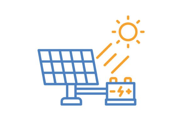 Solar Energy Blue & Orange Line Icon: A Designer's Asset