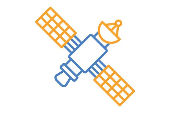 Space Satellite Blue & Orange Line Icon: Your New Design Asset